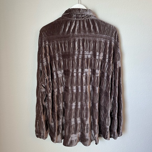 ☀️ ANTHROPOLOGIE BiBi Velvet Wrinkle Effect Tiered Shirring Long Sleeve - Picture 3 of 7